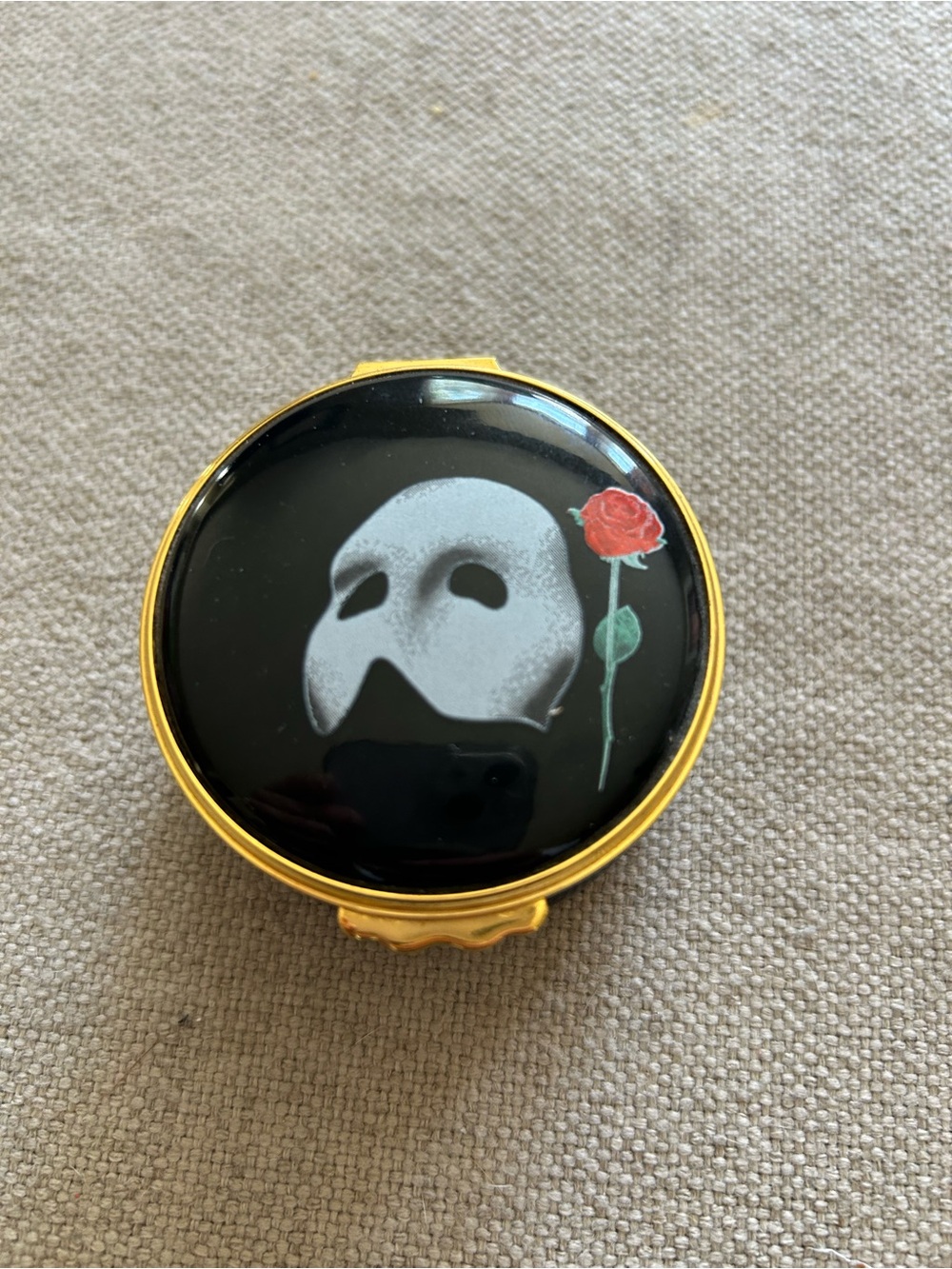 Vintage 1988 Phantom of the Opera Trinket Box Theatre Collection Mask Rose